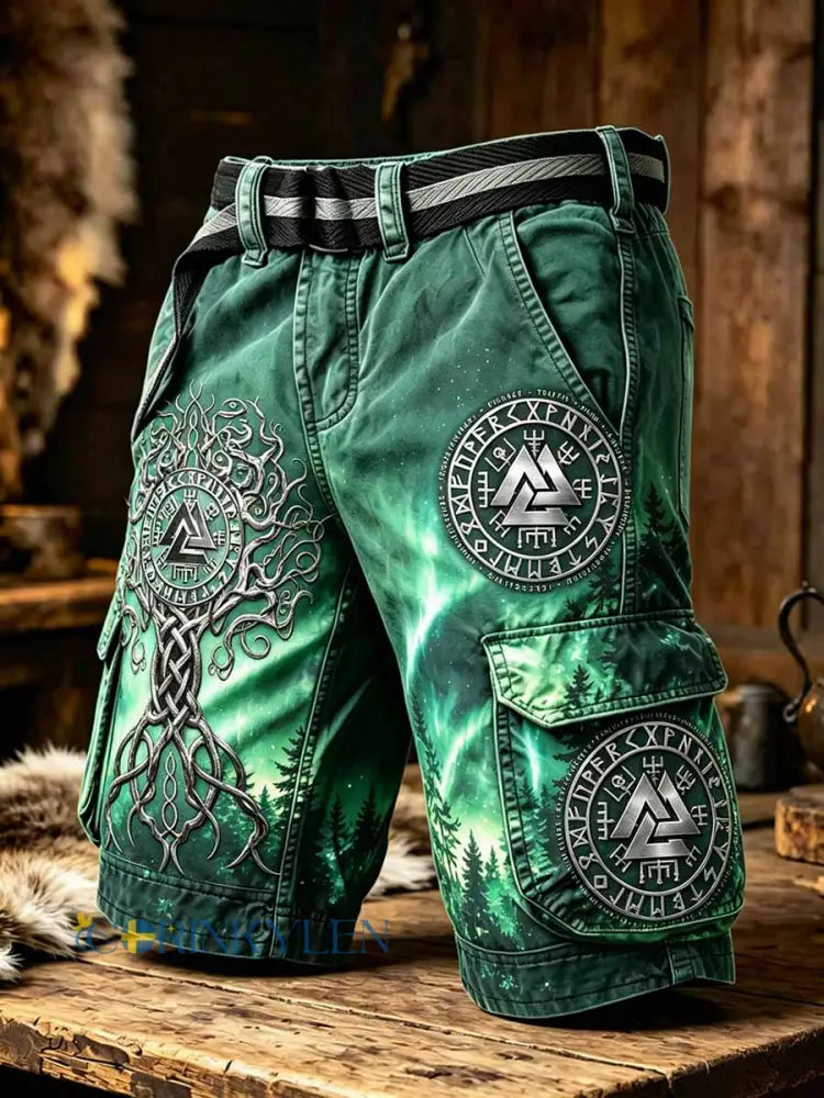 Vintage-vikingart-printshorts för män - som bild / S