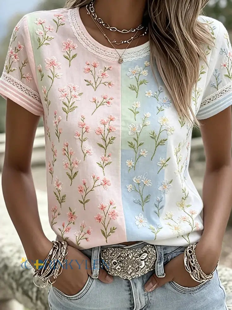 Women’s Vintage Floral Art Print Casual Top - A / S