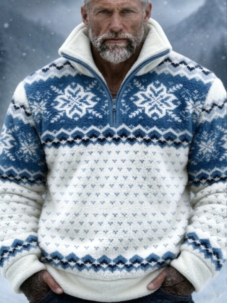 Herrtröja i nordisk Fair Isle-stil med geometrisk snöflingemönstrad design, flanell