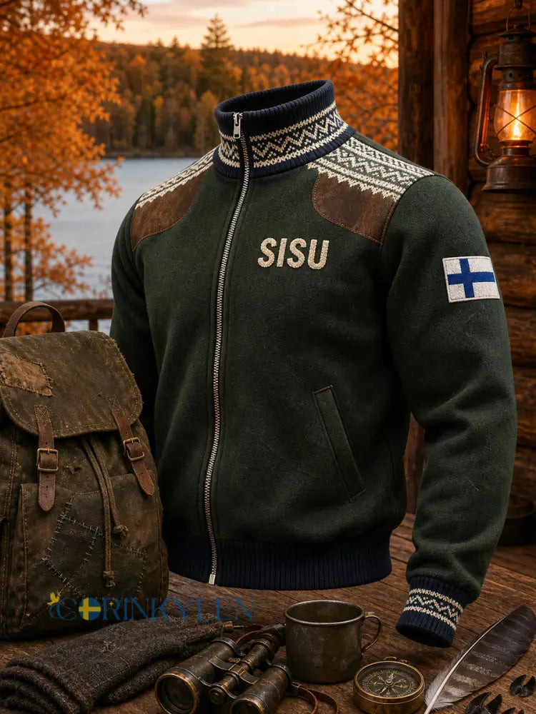 Avslappnad bekväm jacka med ett vintagefinländskt konsttryck - A / S