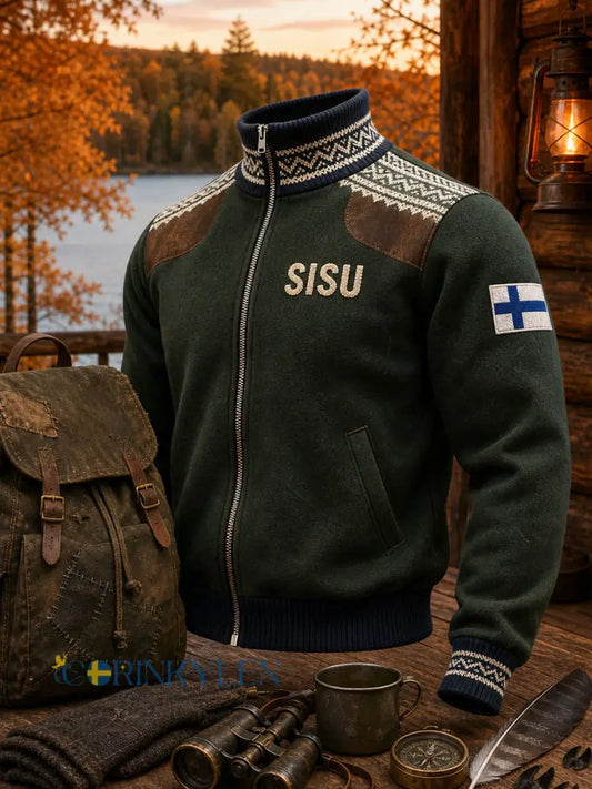 Avslappnad bekväm jacka med ett vintagefinländskt konsttryck - A / S