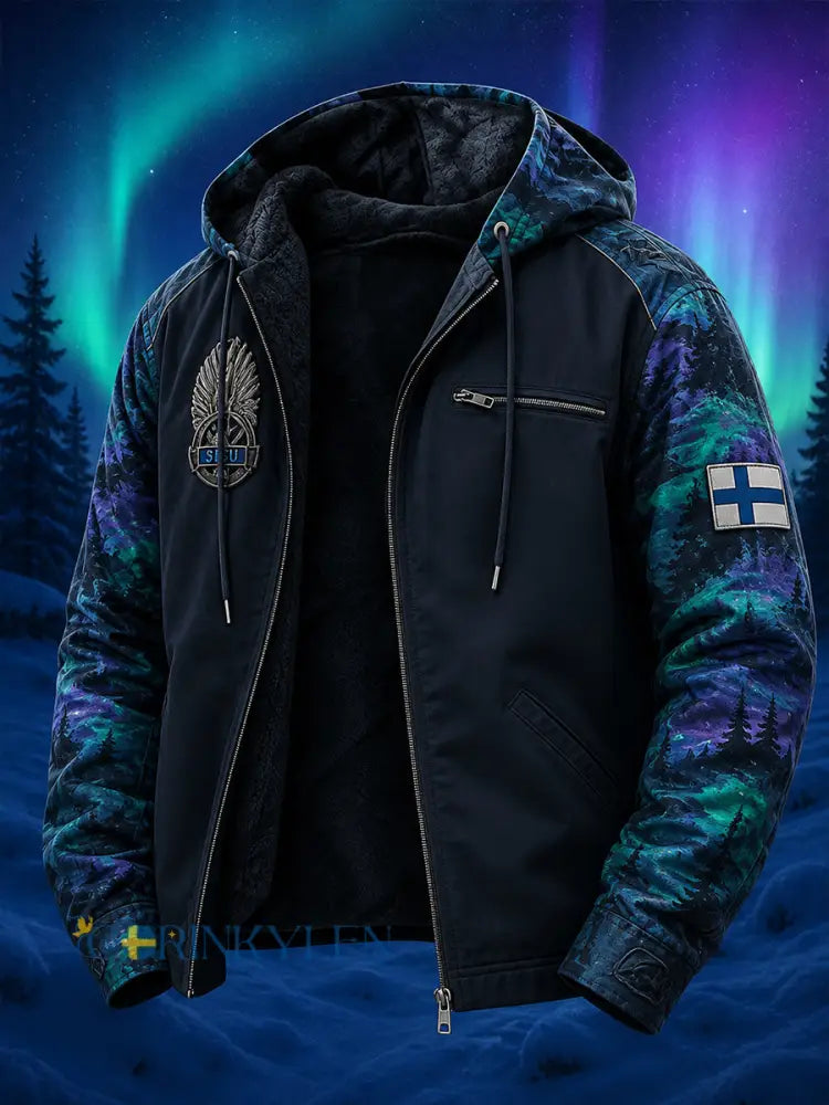 Bekväm snörbar och avslappnad hoodie med retrofinländskt konsttryck - A / S
