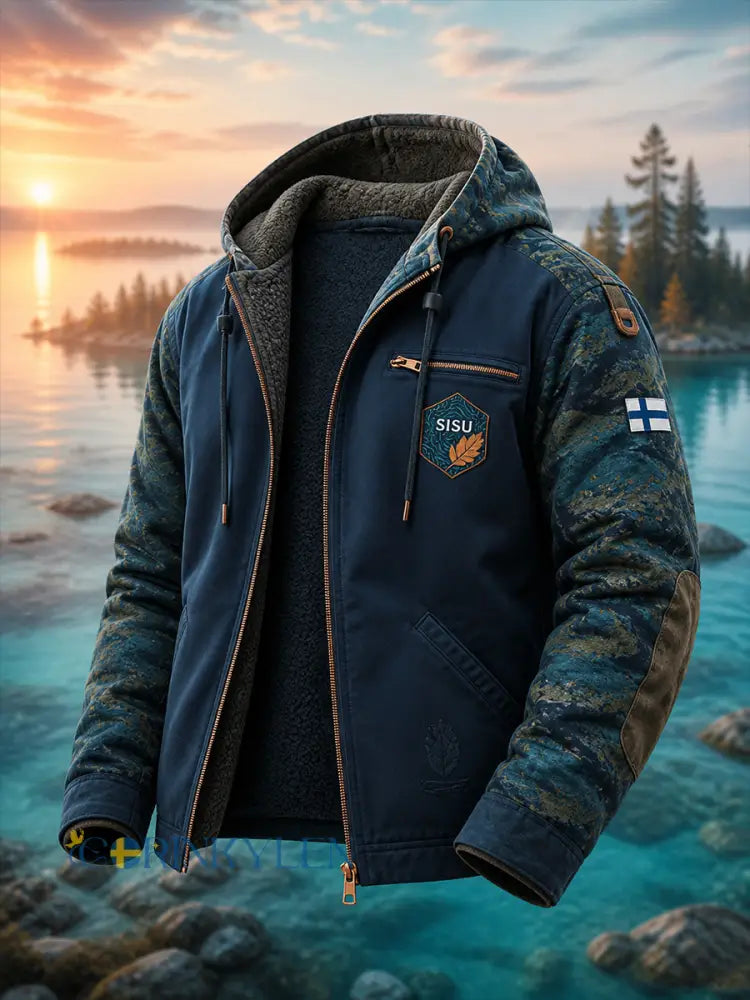 Bekväm snörbar och avslappnad hoodie med retrofinländskt konsttryck - A / S