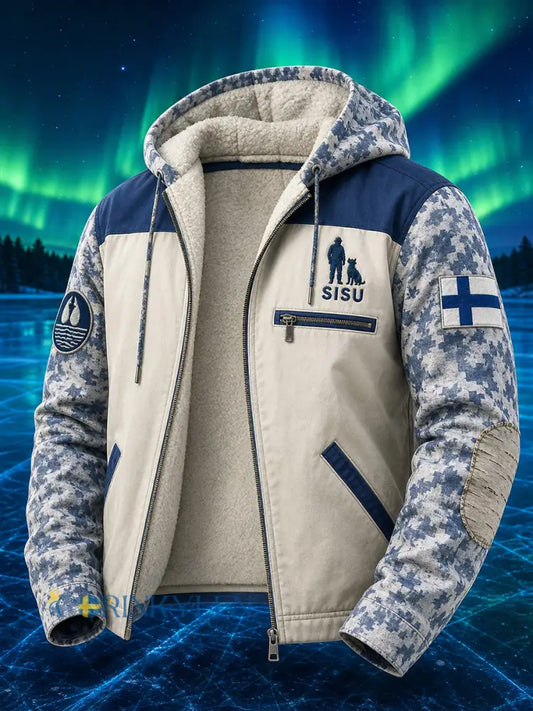 Bekväm Zip-Up Casual Hoodie med Retro Finsk konst Print - A / S