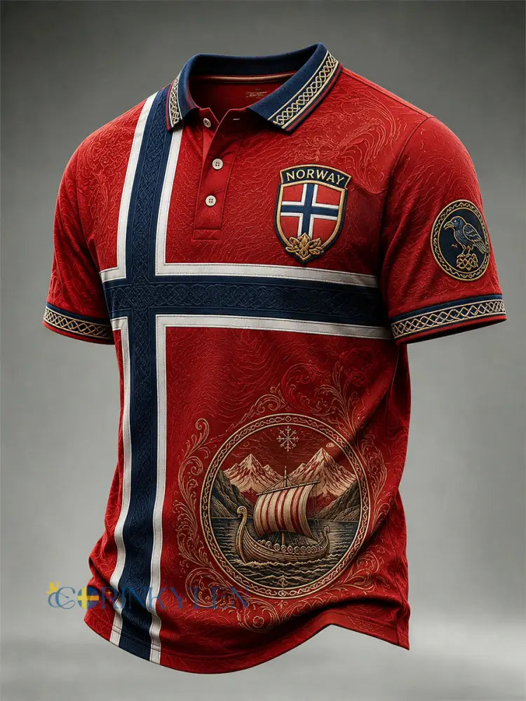 Casual Polo tröja med Vintage norska viking / Skandinavisk folkkonst Print - A / S