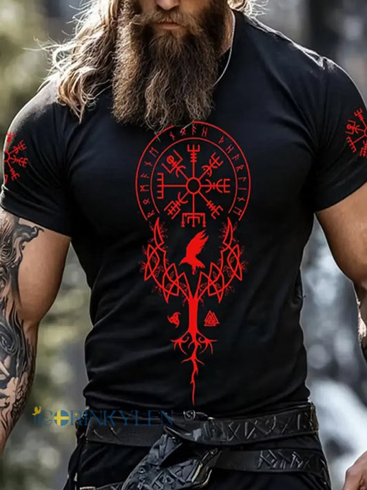 Casual T-shirt med Vintage VikingNorse etnisk konst Print - A / S