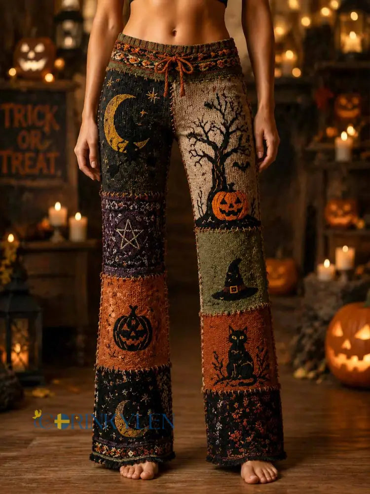 Dambyxor i retrostil med halloweenmönster och stickning - som bild / S