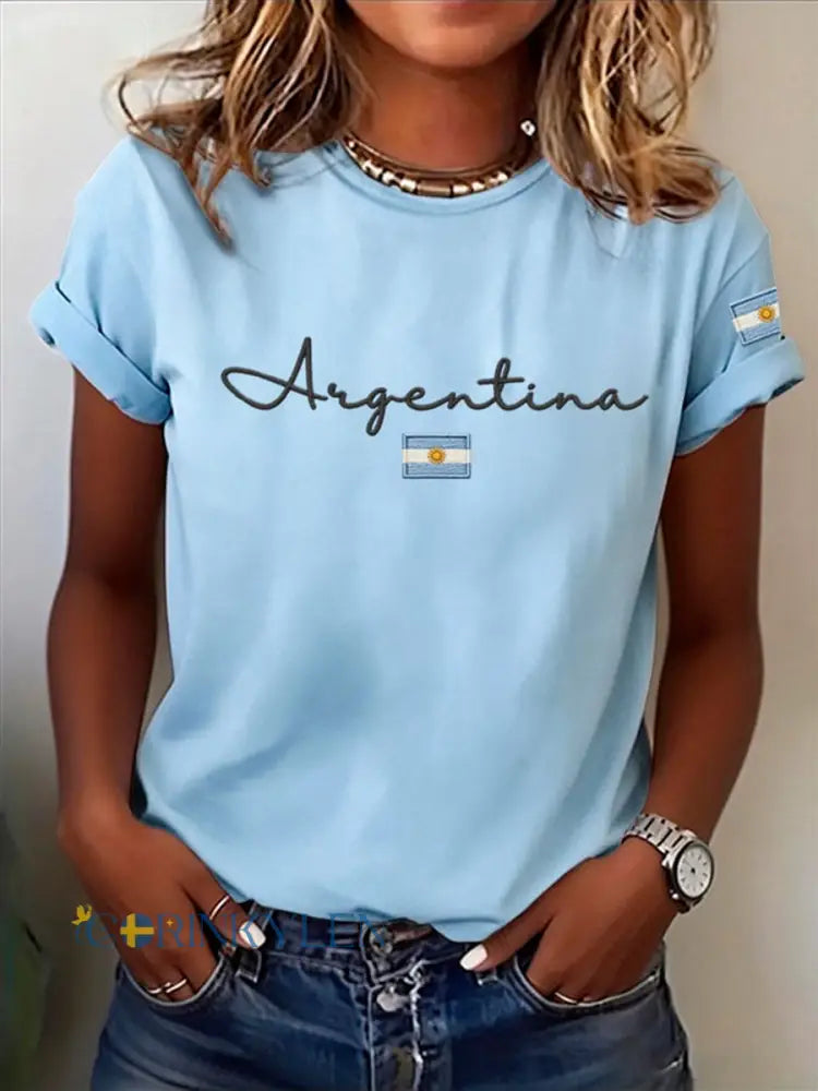Damens argentinska kortärmad T-shirt - ljusblå / S