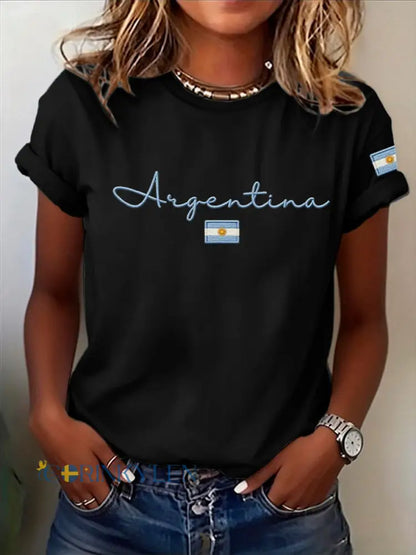 Damens argentinska kortärmad T-shirt - svart / S