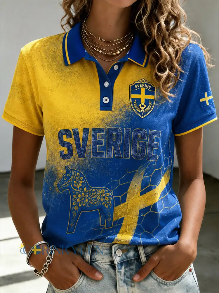 Damens retro fotbollsmotiv avslappnad pikétröja - A / S
