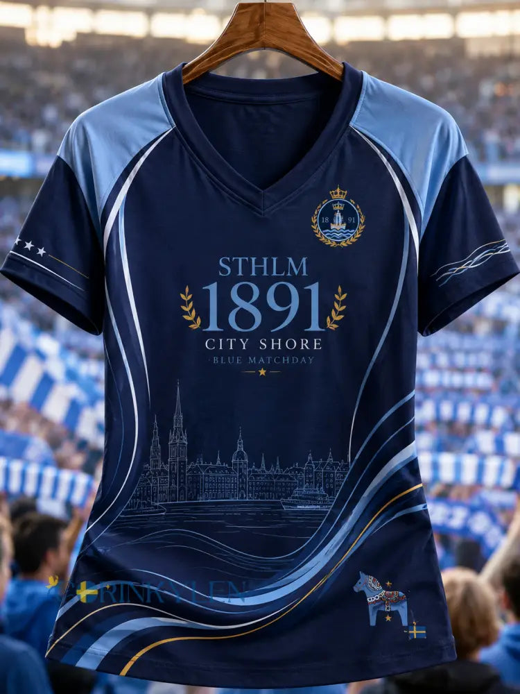 Damer Djurgårdens IF V-ringad axellös kortärmad t-shirt - A / S