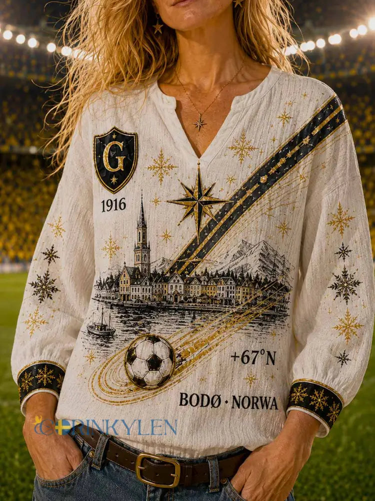 Damer Fotboll Minnesmönster Tryckt T-shirt - som bild / S