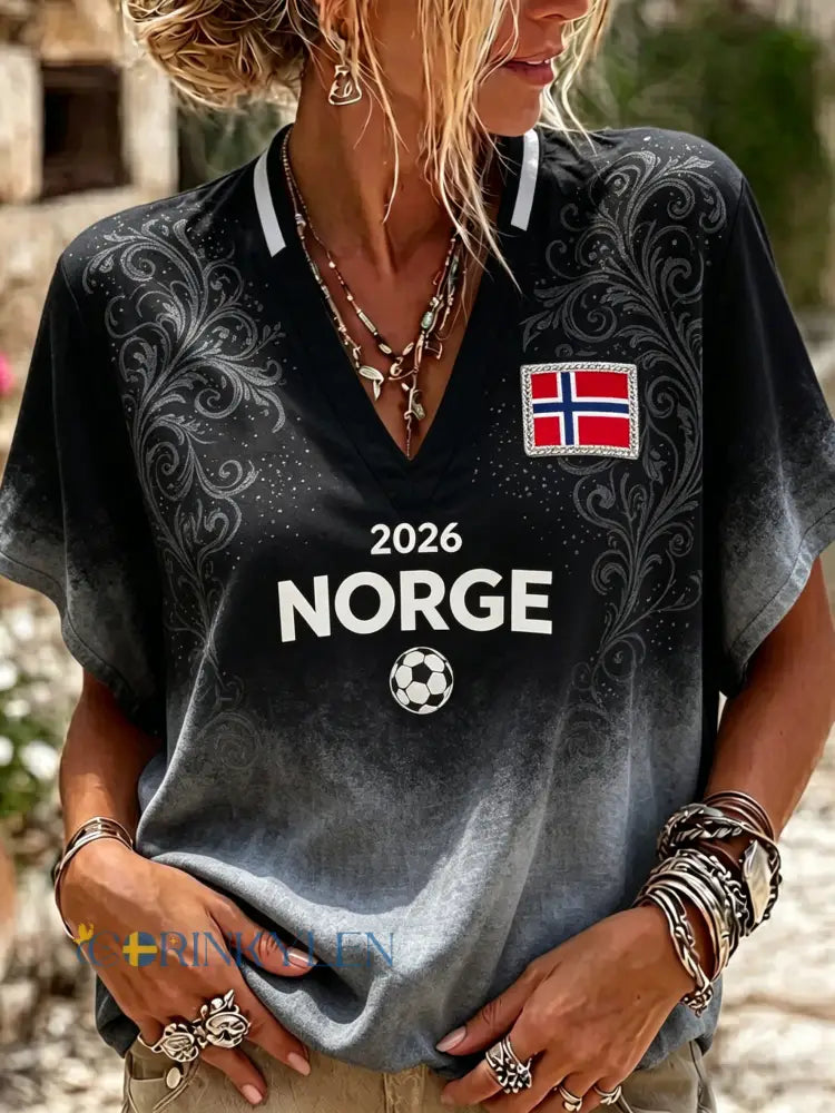 Damer Norge Fotbollsmatch Heja Konsttryck Topp - A / S