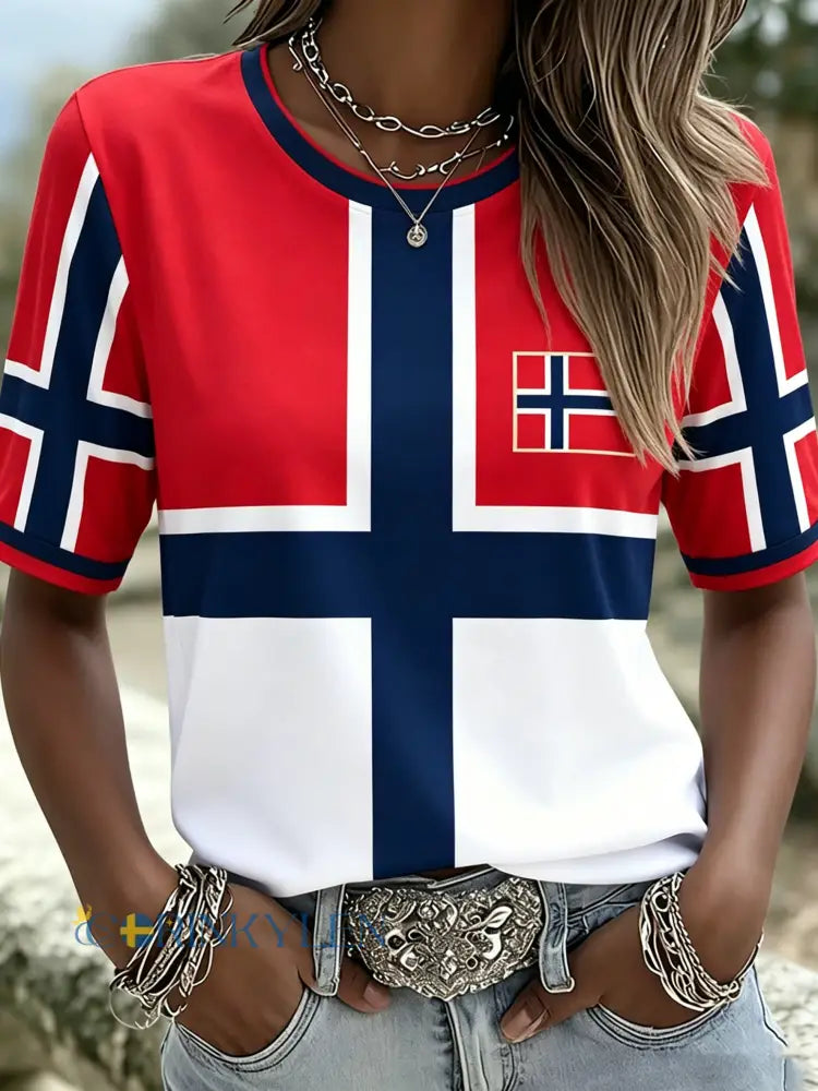 Damer Norrlandsklubbens färger konsttryck T-shirt - A / S