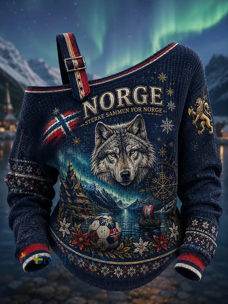 Damer Norsk fotbollstryck Lässig axelbandslös sweatshirt - A / S