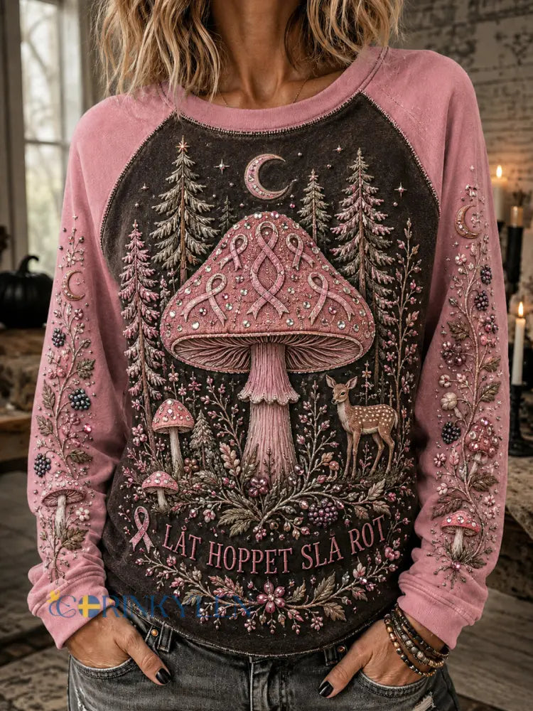 Damer Retro Halloween Bröstcancer Nordisk Skog T-shirt - som bild / S