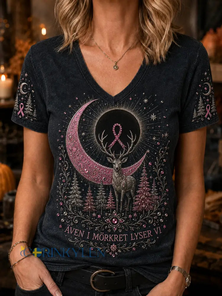 Damer Retro Halloween Bröstcancer Renskalle T-shirt - som bild / S