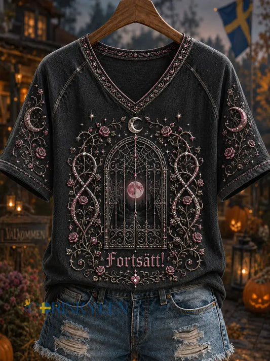 Damer Retro Halloween Rosen T-shirt för bröstcancermedvetenhet - som bild / S