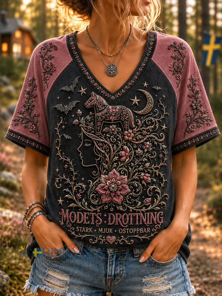 Damer Retro Halloween Svensk Bröstcancermedvetenhet T-shirt - som bild / S