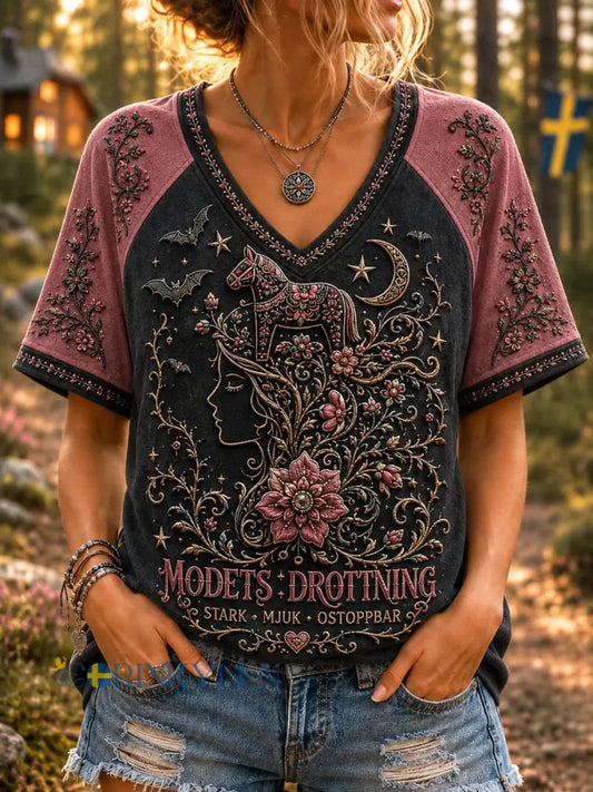 Damer Retro Halloween Svensk Bröstcancermedvetenhet T-shirt - som bild / S