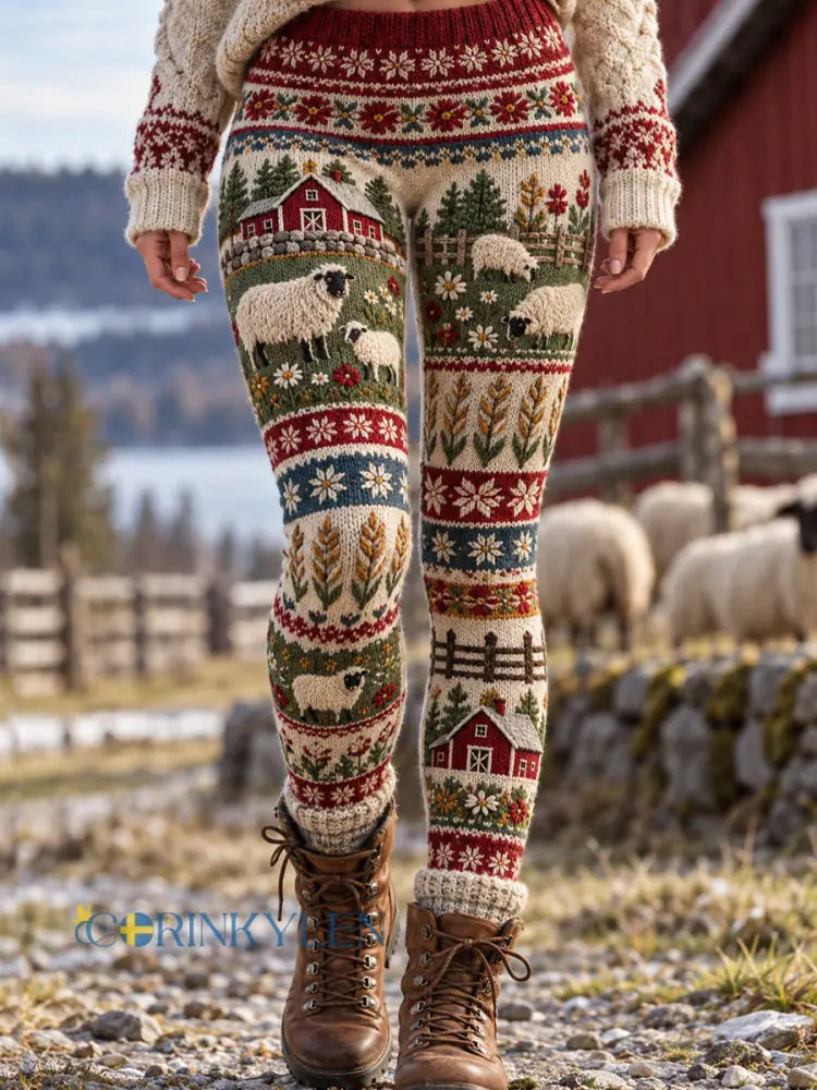 Damer Retro Läderbygdsstil Leggings - som bild / S