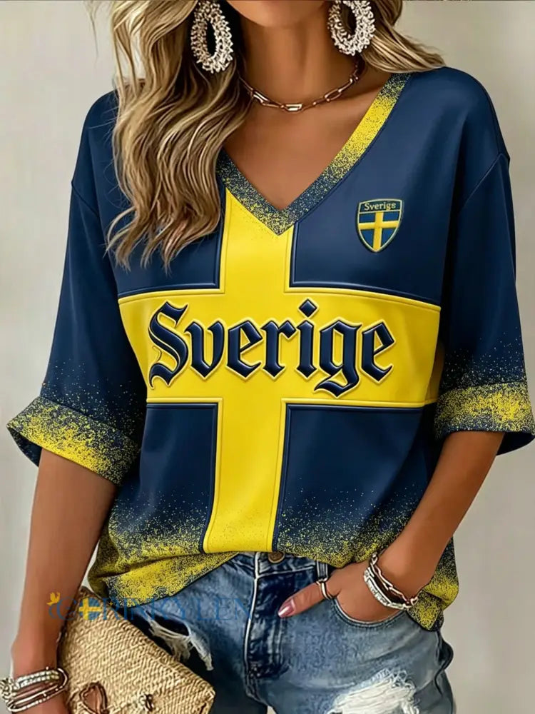 Damer Retro Sverige 2026 Fotbollsfärgförändrande T-shirt - blå / S