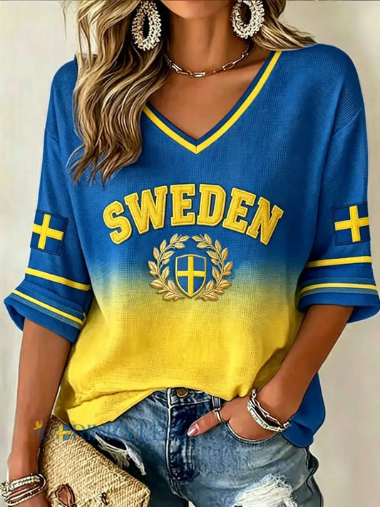 Damer Retro Sverige 2026 Fotbollsfärgförändrande T-shirt - blå / S