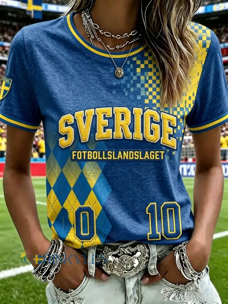 Damer Retro Sverige 2026 T-shirt med korta ärmar för fotboll - blå / S