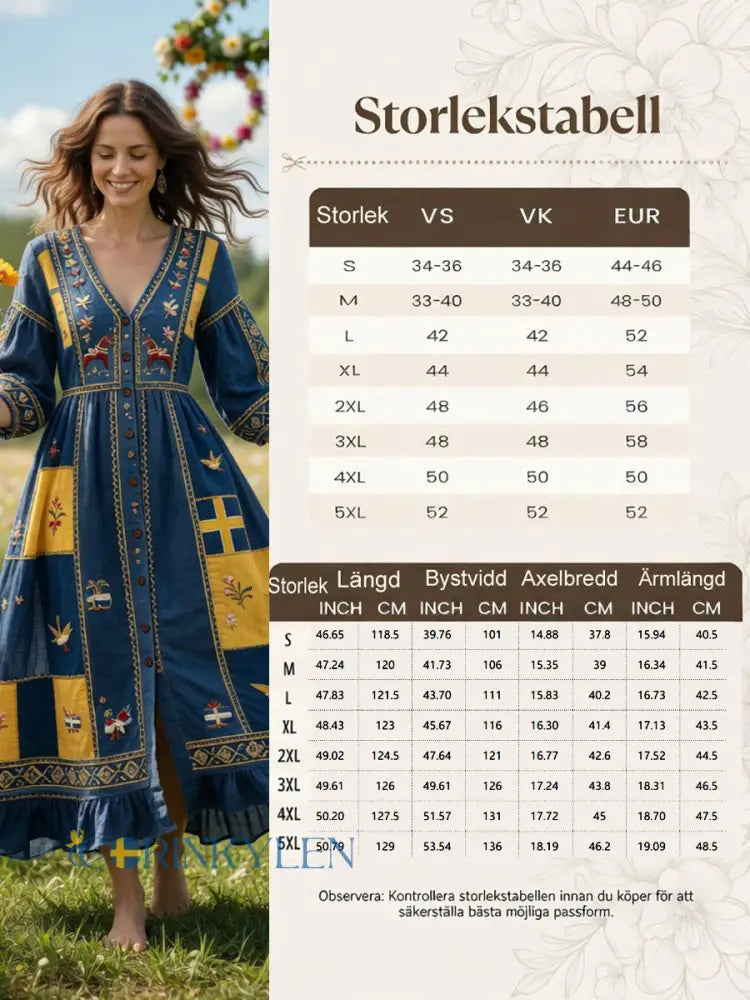 Damer Svensk Dalahäst Midsommar Patchworktryck Casual V-ringad klänning