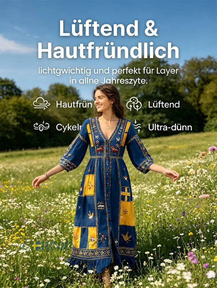 Damer Svensk Dalahäst Midsommar Patchworktryck Casual V-ringad klänning