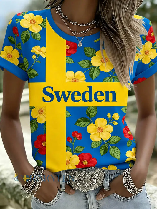 Damer svensk fotboll fankonst print t-shirt med korta ärmarna - A / S