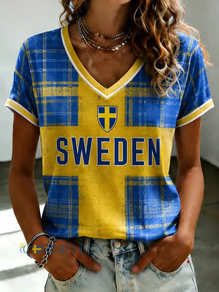 Damer Svensk Fotbollstryck Avslappnad T-shirt - som bild / S