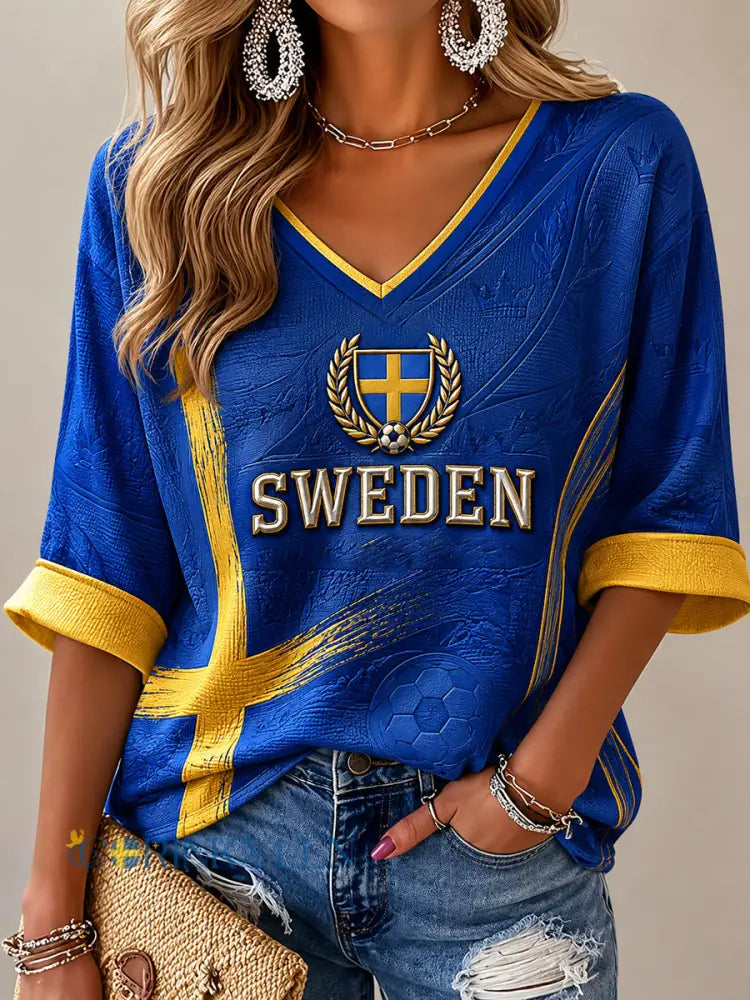 Damer Svensk Fotbollstryck Avslappnad T-shirt - som bild / S