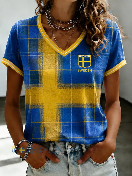 Damer Svensk Fotbollstryck Avslappnad T-shirt - som bild / S
