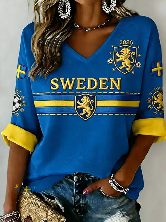 Damer Svensk Fotbollstryck Avslappnad T-shirt - som bild / S