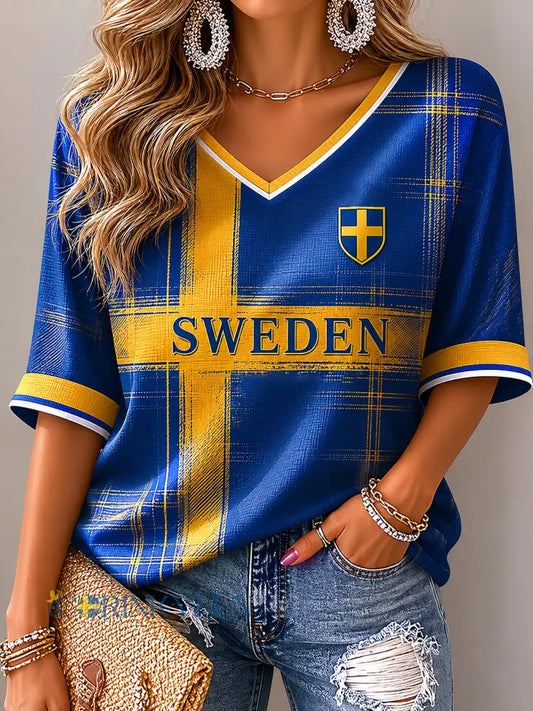 Damer Svensk Fotbollstryck Avslappnad T-shirt - som bild / S