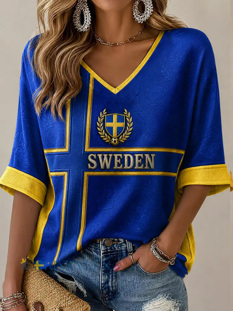 Damer Svensk Fotbollstryck Avslappnad T-shirt - som bild / S