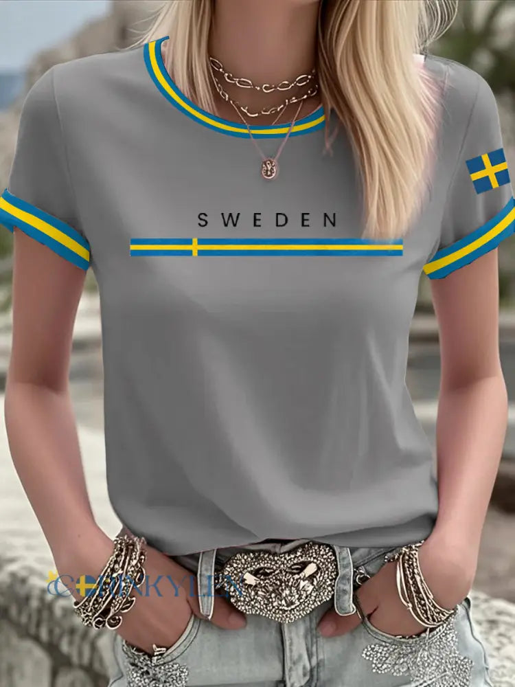 Damer Svensk konst tryckt t-shirt - grå / S