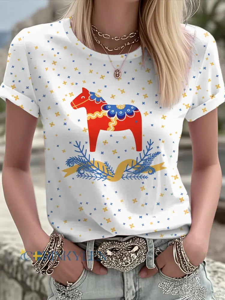 Damer Svensk konst tryckt t-shirt - som bild / S