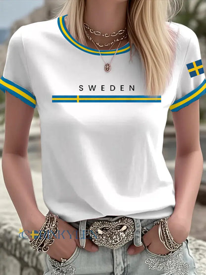 Damer Svensk konst tryckt t-shirt - vit / S