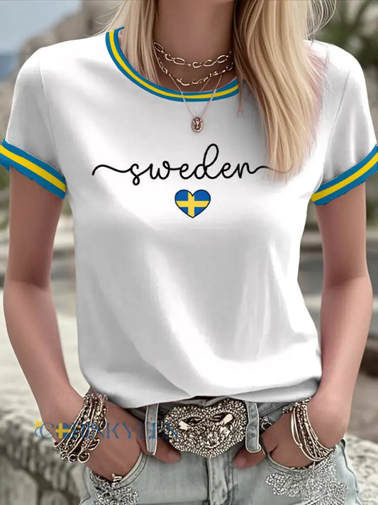 Damer Svensk konst tryckt t-shirt - vit / S