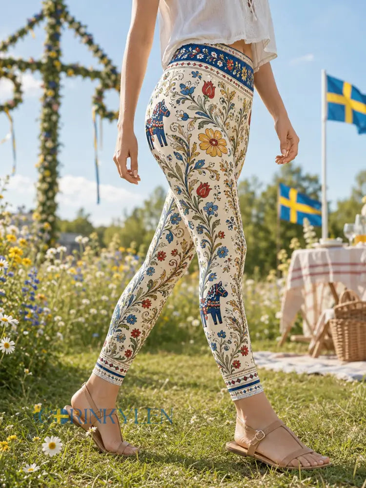 Damer Svensk Midsommardags Minneskonsttryck Leggings - A / S