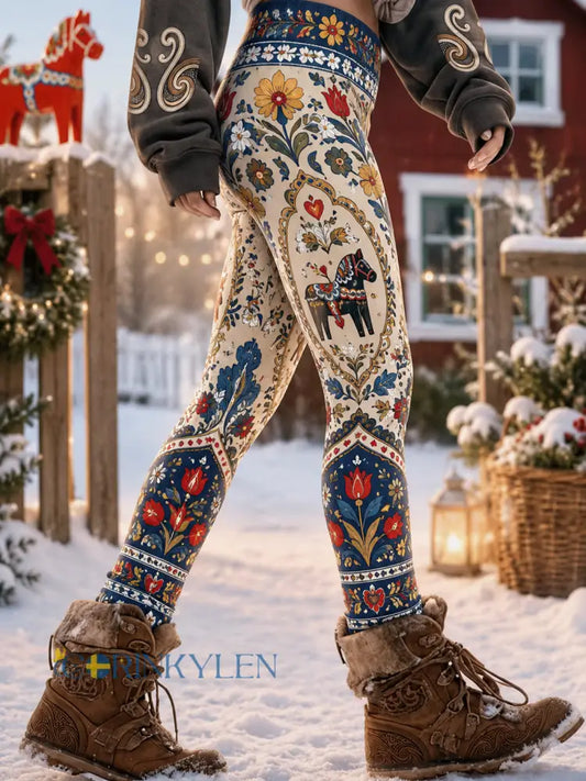 Damer Svensk Midsommardags Minneskonsttryck Leggings - A / S