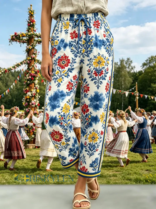 Damer Svensk midsommarfest konsttryck byxor - A / S