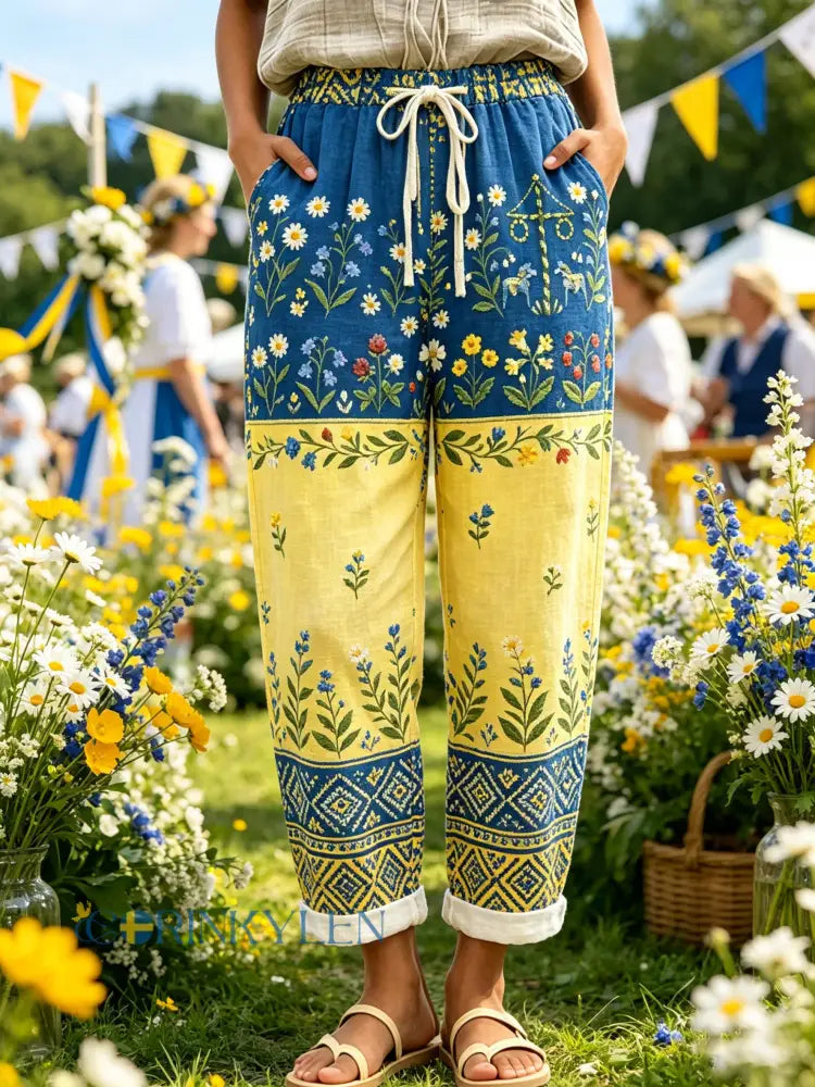 Damer Svensk midsommarfest konsttryck byxor - A / S