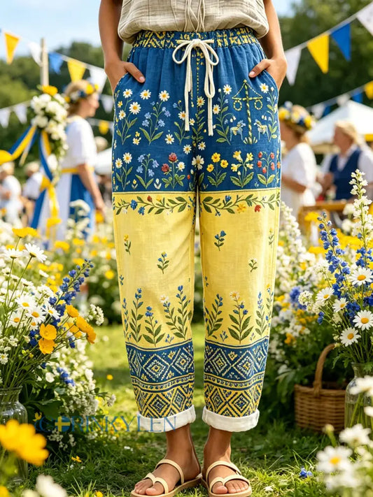 Damer Svensk midsommarfest konsttryck byxor - A / S