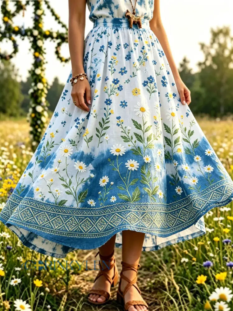 Damer Svensk midsommarfest konsttryck kjol - A / S