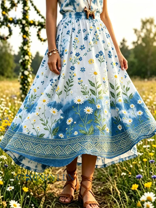 Damer Svensk midsommarfest konsttryck kjol - A / S