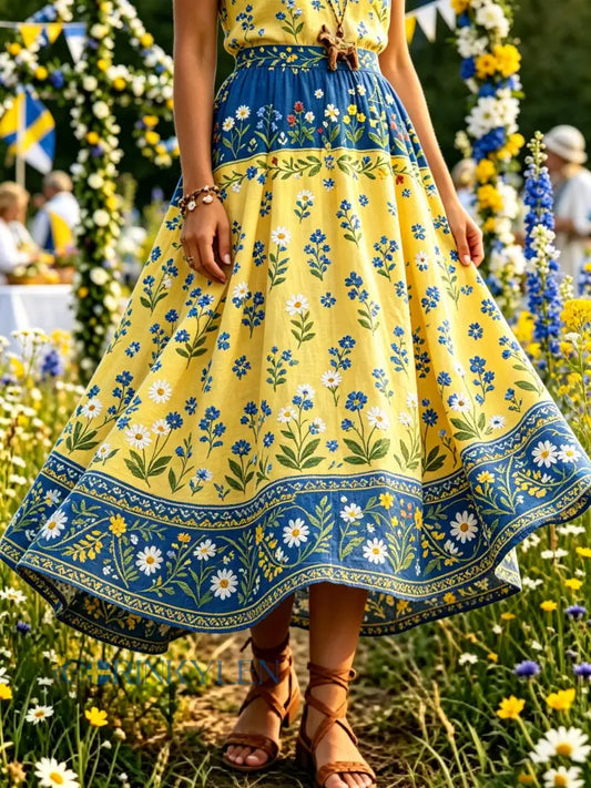 Damer Svensk midsommarfest konsttryck kjol - A / S