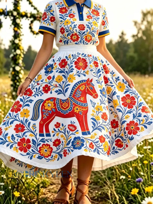 Damer Svensk midsommarfest konsttryck kjol - A / S